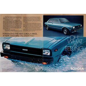 1980 Toyota Corolla Tercel Coupe 2 page Vintage Print Ad What a Feeling Wall Art